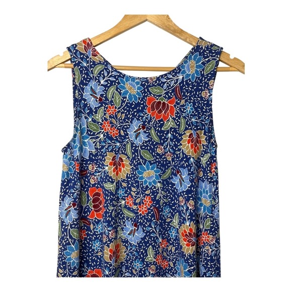 LOFT Floral Sleeveless Dress Blue Red Flowers Cutout Back Casual Size XS - Picture 3 of 9